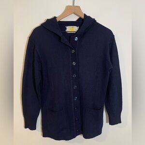 Vintage Fancy That Navy Blue Hooded Cardigan Sweater Size Medium Made In Korea